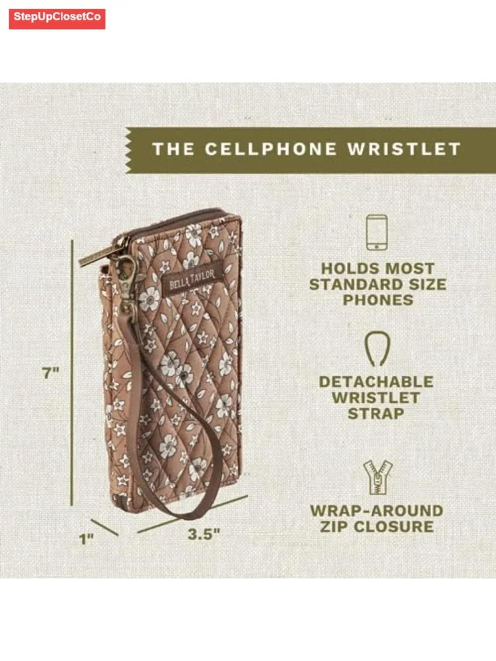 Quilted Wristlet Wallet with Phone Pocket RFID Protection Cotton